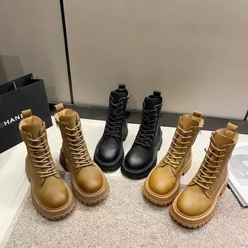 Coarse heel strap big yellow boots women s 2024 new niche design short boots fashion trend temperament Martin boots 35 светло-желтого