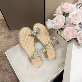 Coarse-heeled rhinestone French fairy style beautiful sandals 2025 summer new high-end feeling stepping on shit feeling wearing women s sandals 35