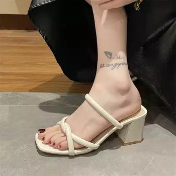 Coarse-heeled sandals women s new summer wear in 2025, gentle fairy wind word with high heel half drag 2025 35