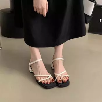 Coarse-heeled sandals women s summer wear new versatile French temperament fairy style mid-heel with skirt women s evening shoes 35