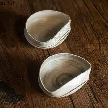 Coarse Pottery Tableware Irregular Ceramic Bowl Dining Plate Dessert Bowl Tea Plate Fruit Salad Bowls Soup Bowl Dim Sum Dish