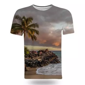 Coastal Natural Scenery Graphic T-shirts Summer Style 3D Print Casual Interesting Short Sleeve Men s T-shirts 6XL