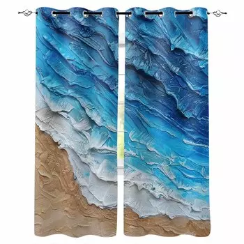 Прибрежные волны океана пляж голубая волна градиент затемняющие шторы для гостиной спальни оконные шторы домашний декор W135 x H60cm