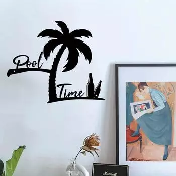 Coastal Style Metal Palm Tree Wall Art - For Pool Time. Outdoor Metal Sign. Home Pool Party Decor. General Fit Hanging Ornament. чёрный