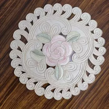 Coaster Creative Fabric European Style Idyllic Anti-Skid Embroidery Beige + Ya Powder 16cm diameter
