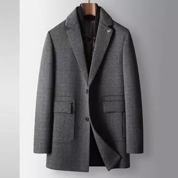 Coat Autumn and Winter Medium and Long Scarf Collar Take-off Down Liner Middle-aged and Young People Business Double-sided Coat 170 серый