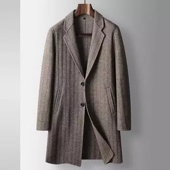 Coat Autumn and Winter Medium and Long Double-sided Trench Coat Middle-aged and Young Business Toothpick Strip Warm Casual Jacket 175