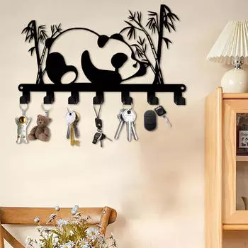 Coat Hooks Key Holder Panda Design Versatile Organizer Practical Storage Hanger Wall Mounted