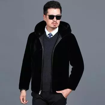 Пальто куртка мужская парка полная норка зимняя теплая норка бархатный контр капюшон черный 165