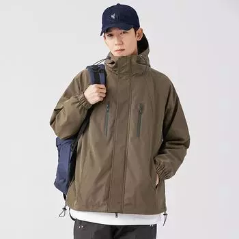 Пальто мужское весна и осень новая подростковая повседневная куртка с капюшоном модный весенний уличный топ M