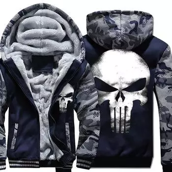 Coat Skull Punisher Zipper Unisex Jacket Sweatshirts Hoodie Thicken M