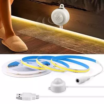 COB 5V USB LED Strip Wireless PIR Human Motion Sensor LED Night Light Tape Decor Ribbon For TV Kitchen Cabinet Stair Wardrobe 1m