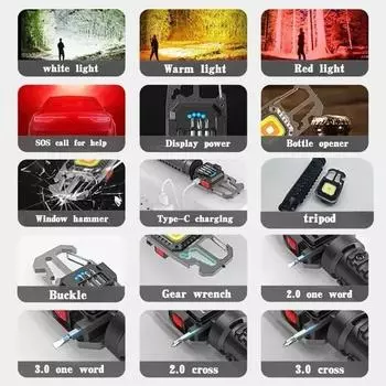 COB брелок рабочий фонарь с дисплеем батареи 7 режимов перезаряжаемый высокий люмен портативный светодиодный фонарь для кемпинга походов бега