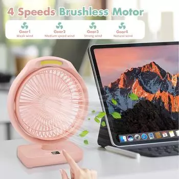 COB Fan Light с 4 скоростями, перезаряжаемые вентиляторы, двойной регулируемый угол, настольный вентилятор для циркуляции воздуха для домашнего офиса, походов Pink