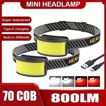 COB Headlamp Перезаряжаемый налобный фонарь Портативный налобный фонарь Кемпинговый фонарь Водонепроницаемый Рыбалка Велосипедный походный налобный фонарь 3000mAh