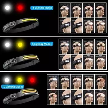 COB Headlight Super Bright LED Induction Headlamp Hand Scan Sensor Head Torch Waterproof Flashlight For Outdoor Emergency Lamp белый