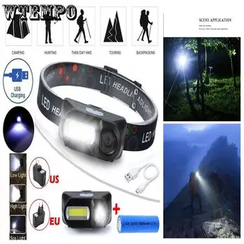 COB Headlights USB Charging Headlights Outdoor Lighting Work Lights Plastic Headlights Night Fishing Lights 2PCS чёрный