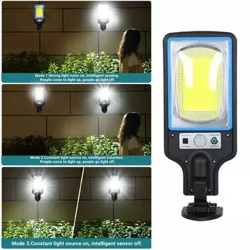 COB LED Солнечный уличный светильник, водонепроницаемый, 3 режима, дистанционное управление, датчик движения PIR, солнечная лампа для сада, настенный светильник безопасности