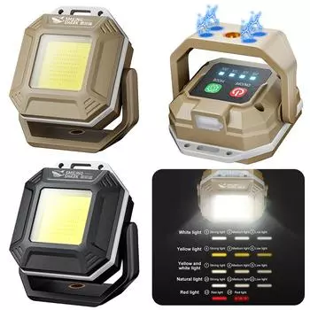 COB LED Work Light Водонепроницаемый фонарик с магнитным основанием Аварийный свет Перезаряжаемый для ремонта автомобиля Домашний гараж Аварийный хаки