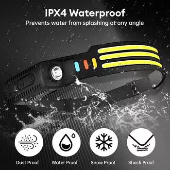 COB Motion Sensor Headlamp Bright LED Induction Headlight Waterproof 3 Modes Headlight for Outdoor Camping Riding Fishing