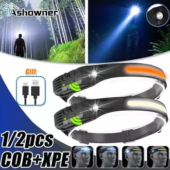 Cob налобный фонарь Led Senso фара Usb перезаряжаемый налобный фонарь водонепроницаемый 5 режимов освещения фонарик для наружных ночных ходовых фонарей 1pc