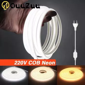 COB Светодиодная неоновая лента 220 В 110 В 288 светодиодов/м CRI RA90 Гибкая наружная светодиодная лента для освещения кухни и сада 0.5M теплый белый