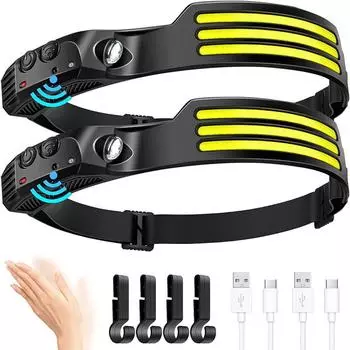 COB светодиодный налобный фонарь, индукционный налобный фонарь, встроенная батарея, USB перезаряжаемый налобный фонарик, уличный фонарик с датчиком для кемпинга, рыбалки