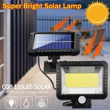 COB светодиодный солнечный настенный светильник с датчиком движения PIR, прожектор, водонепроницаемый уличный садовый светильник для садового декора, дорожка, уличный солнечный светильник 100COB