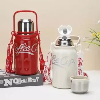 Coca-cola такая же большая емкость, термос из нержавеющей стали 316, уличная портативная бутылка для воды с веревочной гидрофлягой 1200ML красный