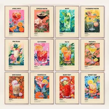 Коктейль мохито сок напитки бар винтажное настенное искусство холст картины мультфильм плакат принты настенные картины для кухни бар клуб декор 21x30cm No Framed