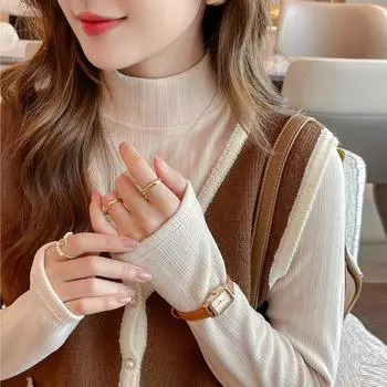 Coconut fleece autumn winter brushed semi high neck base clothes for women long sleeved for inner wear can be worn outside neck German velvet thread S (suitable for 70-47.5 kg wear) чёрный