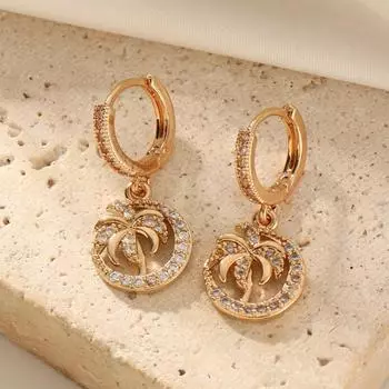 Coconut Palm Shape Dangle Earrings for Women New Fashion Golden Cubic Zirconia Drop Earring Wedding Party Jewelry Accessories золотой