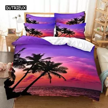 Coconut Tree Beach Bedding Set Duvet Cover Set 3d Bedding Digital Printing Bed Linen Queen Size Bedding Sets Fashion Design US Queen(228x228cm)