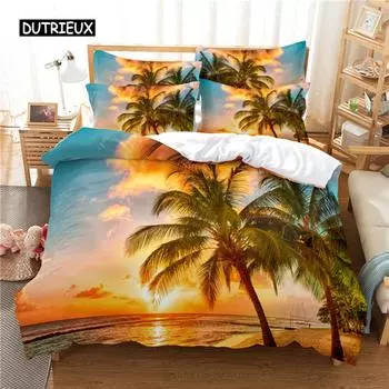 Coconut Tree Beach Bedding Set Duvet Cover Set 3d Bedding Digital Printing Bed Linen Queen Size Bedding Sets Fashion Design EU single(135x200cm)