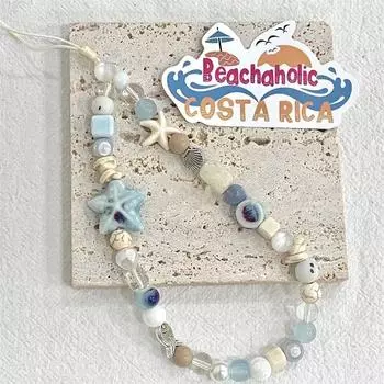 Coconut Tree Beaded Phone Strap Acrylic Beaded Smartphone Lanyard Pendant Decoration C