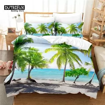 Coconut Tree Bedding Set, 3Pcs Duvet Cover Set, Soft Comfortable Breathable Duvet Cover, For Bedroom Guest Room Decor EU Single 135x200cm