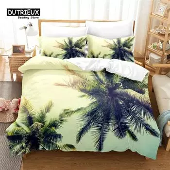 Coconut Tree, Mangrovel Bedding Set, 3Pcs Duvet Cover Set, Soft Comfortable Breathable Duvet Cover, For Bedroom Guest Room Decor EU Single 135x200cm