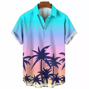 Coconut Tree Print Men s Short Sleeve Shirt Hawaiian Beach Leisure Vacation Top Summer Fashion Oversized Top SIZE S-5XL S