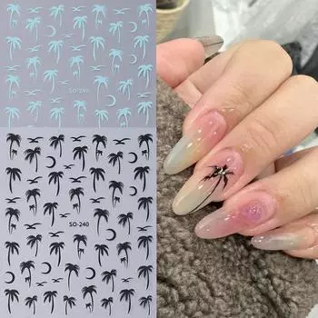 Coconut Tree Shape Nail Sticker Sea Gull Enhancement Adhesive Nail Decoration Salon Diy Stereoscopic Nail Enthusiasts золотой