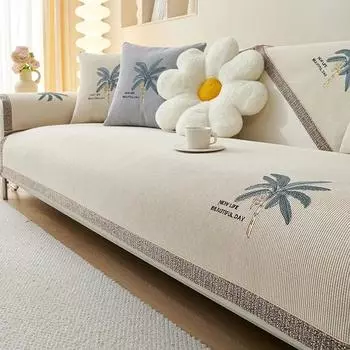 Coconut Tree Sofa Cushion Chenille Sofa Cover Embroidered Living Room Four Seasons Universal Combination Non-slip Couch Cover 70x70