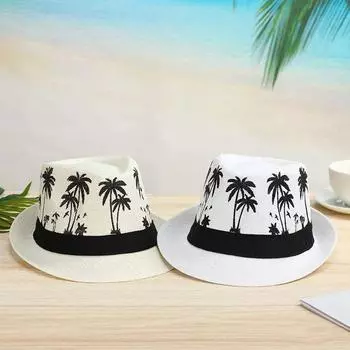 Coconut trees pattern Jazz Hat Sun Protection Sunbonnet Fashion Top Hats Fedora Cap Outdoor хаки