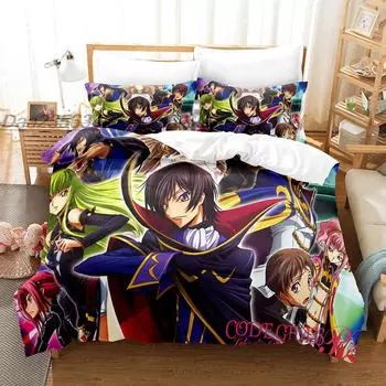 Code Geass Bedding Set Single Twin Full Queen King Size Bed Set Teenager Bedroom Sheet set 3D Print Anime Kawaii AU Single(140x210cm)