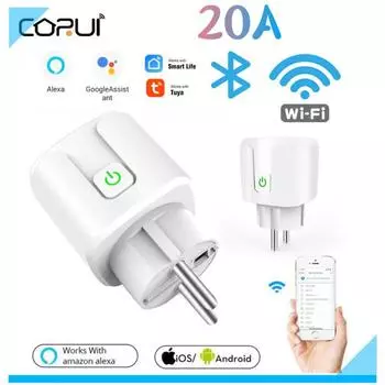 Coeui 20a EU Wi-Fi умная вилка Bluetooth беспроводная розетка с дистанционным управлением умный таймер домашний огнестойкий штекер для ПК голосовое управление with power monitor