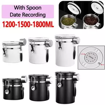 Coffee Bean Vacuum Sealed Tank Stainless Steel Airtight Lid Coffee Pot Sealed Cans One-Way Exhaust Can Kitchen Storage Organizer