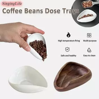 Coffee Beans Dose Trays Wooden Bean Shovel Scoops Ceramic Weighing Bean Dish Coffee Powder Measuring Tray Coffee Accessories