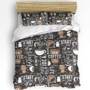 Coffee Coffee Beans Coffee Cup 3pcs Bedding Set For Double Bed Home Textile Duvet Cover Quilt Cover Pillowcase EU single(135x200cm)