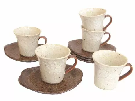 Coffee cup saucer American glaze set Mino ware Japanese pottery 5-piece