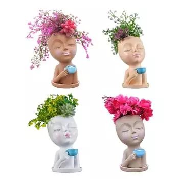 Coffee Girl Flower Vase Plant Pots Flowerpot Home Decorative Art Vase X3UC хаки
