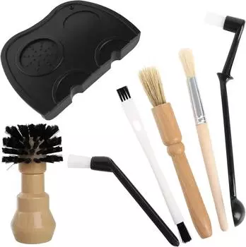 Coffee Grinder Cleaning Brush Non Slip Mat Coffee Tamper Clean Brush Wooden Handle Basket Home Barista Tool Cleaning Accessories