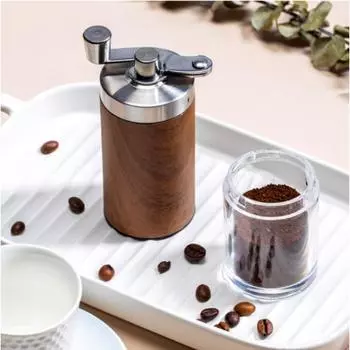Coffee Grinder Stainless Steel Manual with Brush, Precise Grinding Level Adjustment, Wooden Handle with Conical Grinder, Black чёрный